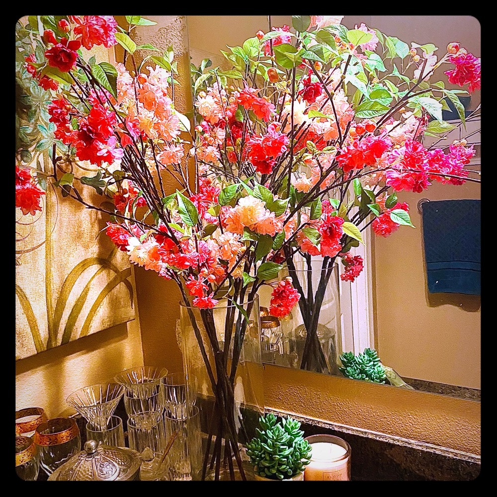 Home decor faux silk floral pink cherry blossoms